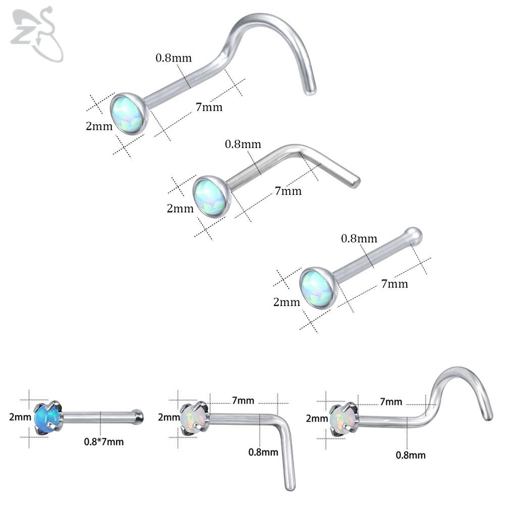 Изображение товара: Набор для пирсинга носа ZS, 3-5 шт./лот, из нержавеющей стали, цветные опаловые шпильки, стопорный штифт, L-образный 2 мм, украшения для пирсинга носа, 20 г