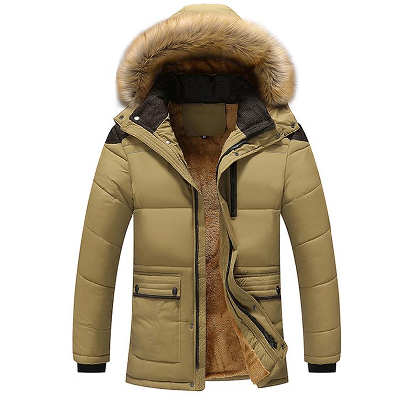 Изображение товара: Куртка мужская с хлопковой подкладкой, теплая Повседневная парка с капюшоном и искусственным мехом, длинная флисовая ветровка, размера плюс 5XL, зима