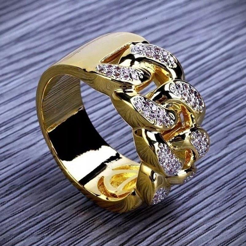 Изображение товара: Новинка, кольцо с инкрустацией стразами, мужское кольцо в форме пряжки, металлическое позолоченное кольцо, ювелирные изделия для вечеринок, аксессуары