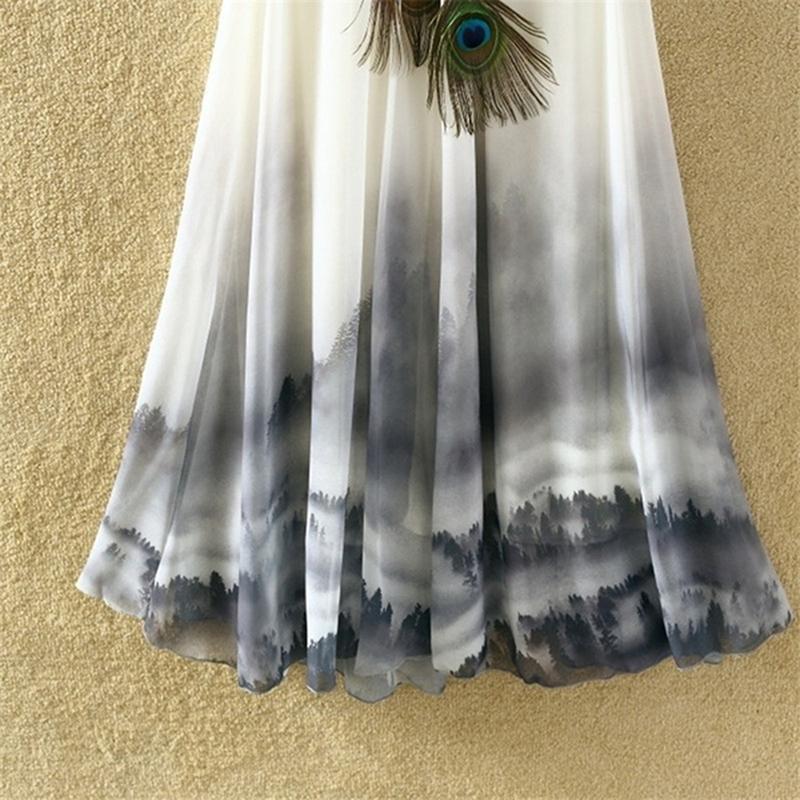 Изображение товара: Женская длинная юбка с цветочным принтом, Повседневная шифоновая пляжная юбка в стиле бохо с эластичной завышенной талией, 3 цвета, на лето