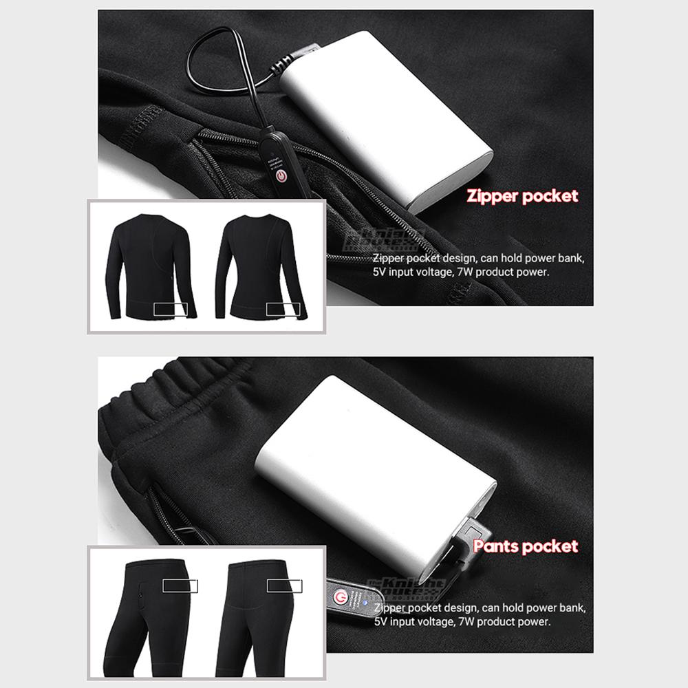 Изображение товара: Зимний комплект нижнего белья с электрическим подогревом, мотоциклетные штаны, мото, USB, на батарейках, флис, термо кальсоны, топы и штаны для женщин