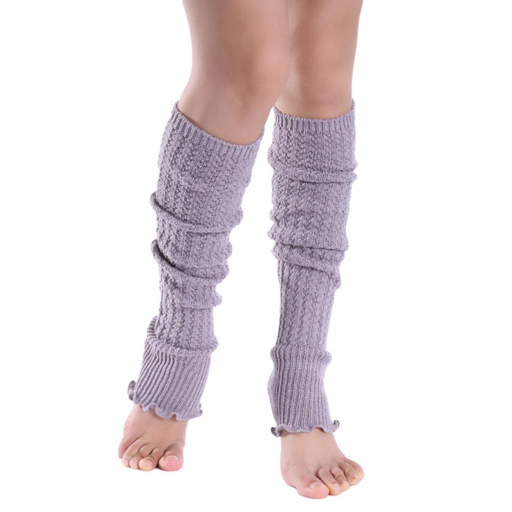 Изображение товара: Модные Женские однотонные вязаные гетры до колена; Плиссированные Длинные носки для йоги; Однотонные вязаные гетры; Забота о здоровье