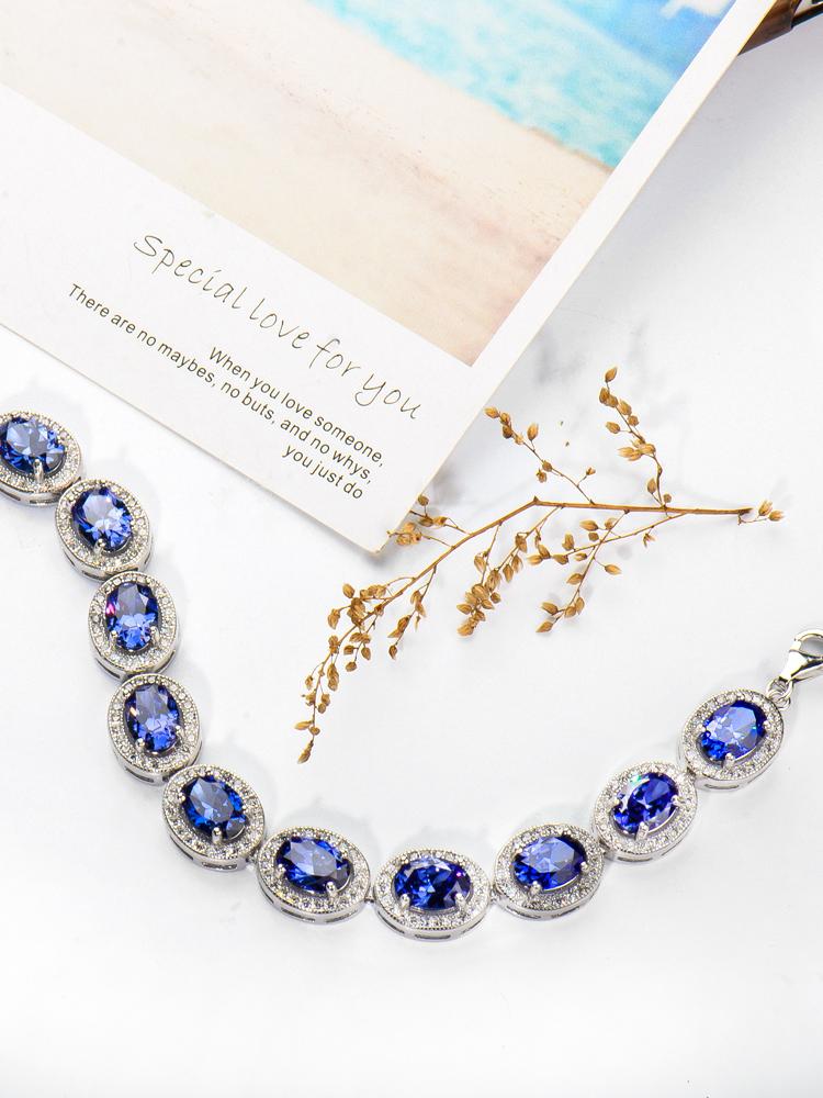 Изображение товара: Сапфир, браслет с синим цирконием, браслет из стерлингового серебра 925 пробы для женщин, женский браслет ювелирные изделия, подарки для женщин, Хэллоуин