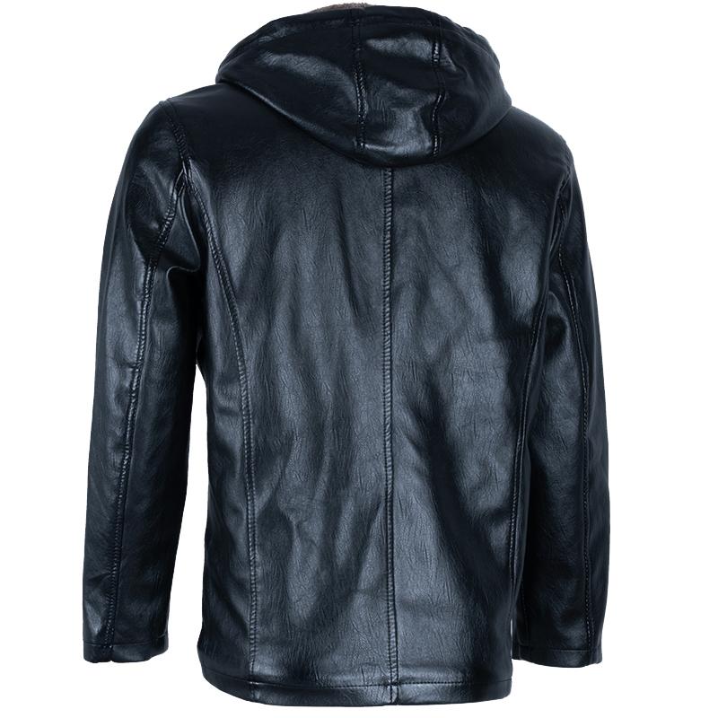 Изображение товара: ChangNiu черные Куртки из искусственной кожи с длинными рукавами; сезон осень-зима; теплые кожаные куртки; пальто; Повседневная Верхняя одежда на молнии; однотонное пальто с капюшоном
