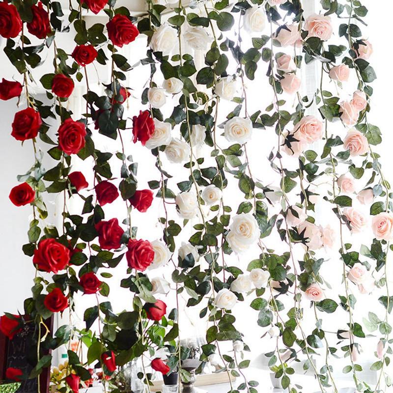 Изображение товара: 180 см Искусственный цветок розы Лоза Свадьба декоративный настоящий на прикосновение шелк цветы с зелеными листьями для дома висит Гирлянда Декор