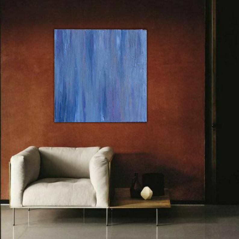 Изображение товара: Холст ручной работы, абстрактная живопись, Современная минималистская большая абстрактная живопись, синяя живопись, серый цвет, текстурная живопись