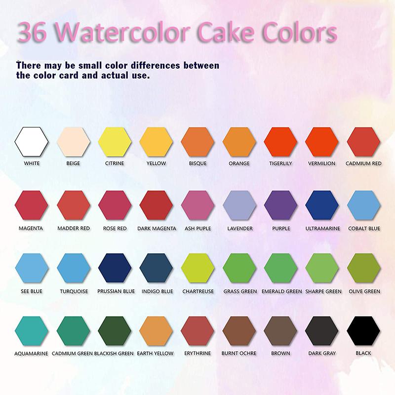 Изображение товара: 36 цветов сплошные акварельные краски в наборе с деревянной щёткой-столбиком, ручка, кисть для воды, акварельные пигментные краски, школьные товары для рукоделия