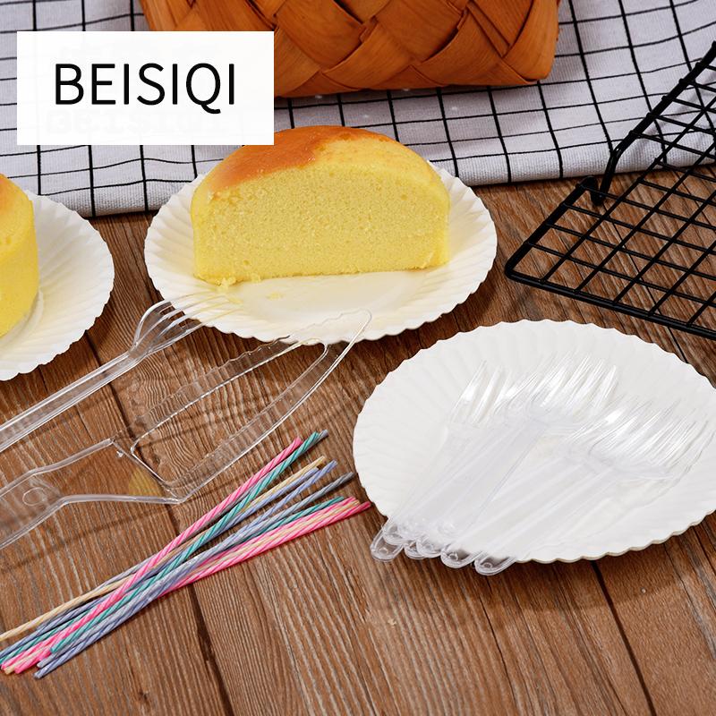 Изображение товара: Cake tableware disposable cake fork dish set birthday cake knife and fork plate combination paper plate