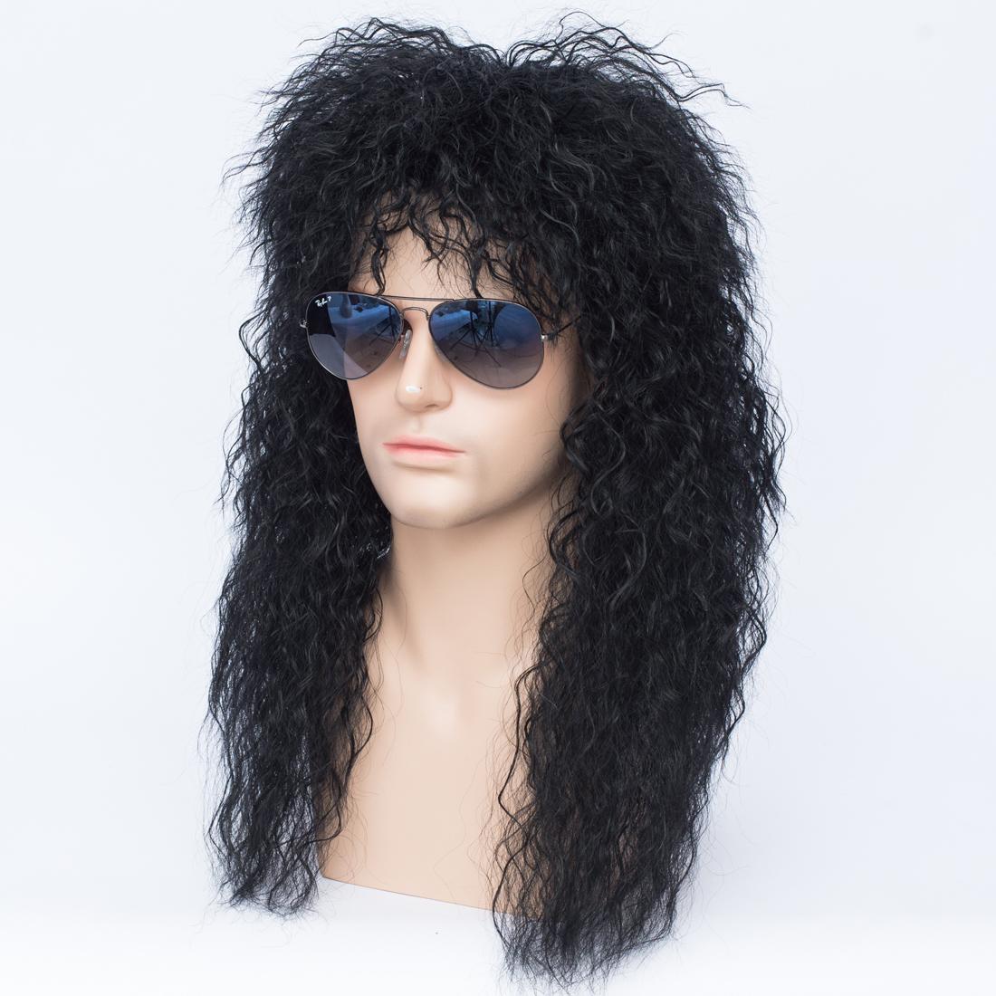 Изображение товара: Мужские длинные блестящие Синтетические Черные Волосы MSIWIGS для Хэллоуина, вечеринки, выступления, костюма, парик + шапочка для парика