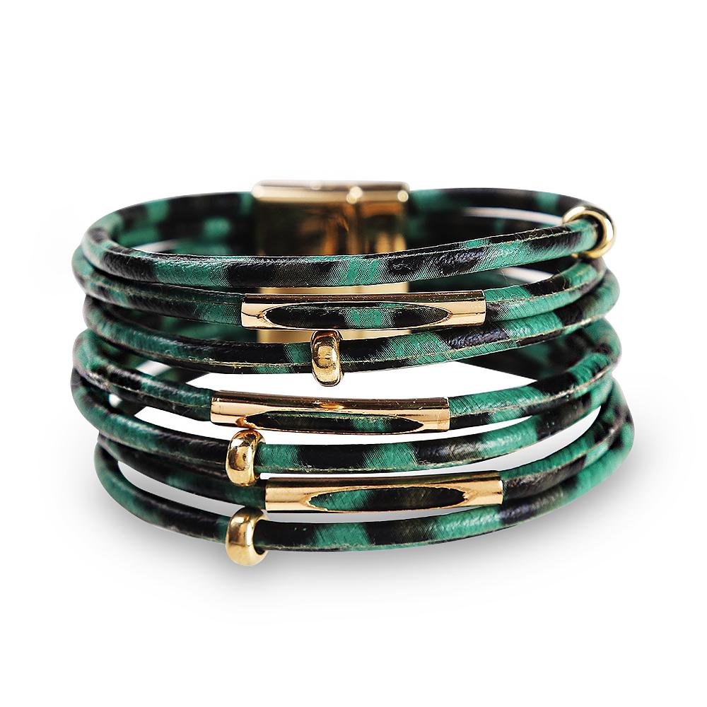 Изображение товара: WYBU, четыре стиля, очаровательный Леопардовый многослойный браслет для женщин, богемный браслет на запястье с бусинами и магнитной застежкой, ручная бижутерия