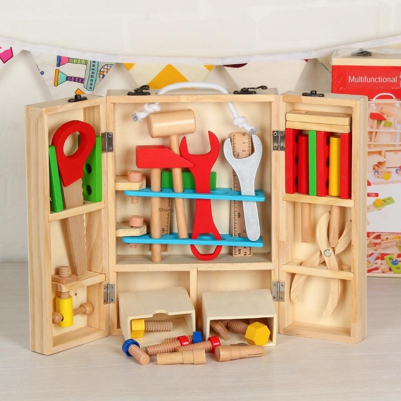 Изображение товара: Ящик для ремонта детских инструментов, Обучающие игрушки, имитация разборки, деревообрабатывающая коробка с гайками, деревянная игрушечная модель для мальчиков и игрового домика