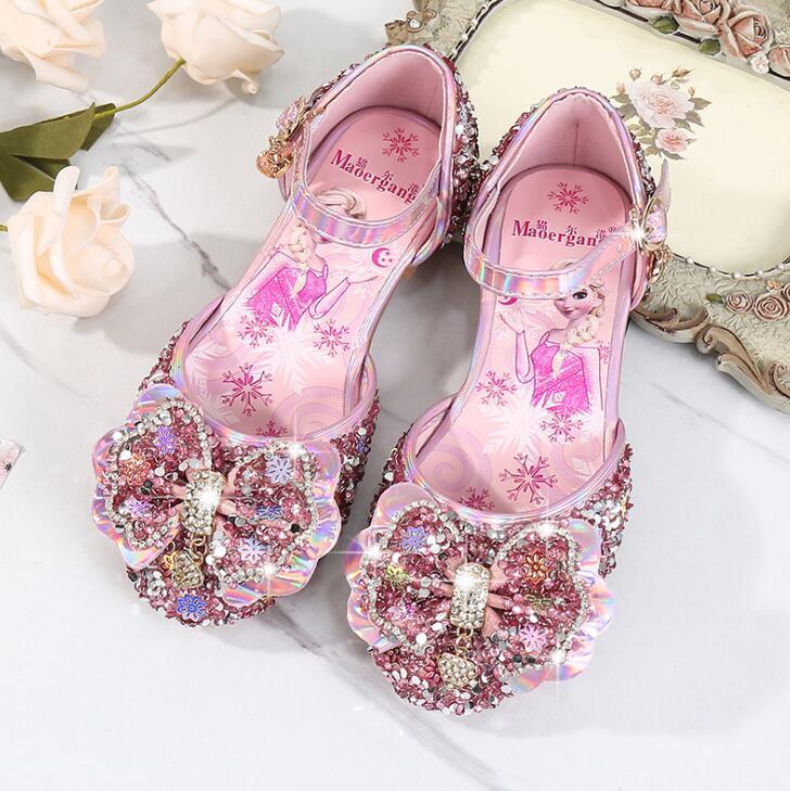 Изображение товара: Новинка, Детские свадебные туфли для девочек «Холодное сердце», детская кожаная обувь для девочек, повседневные сандалии на плоской подошве