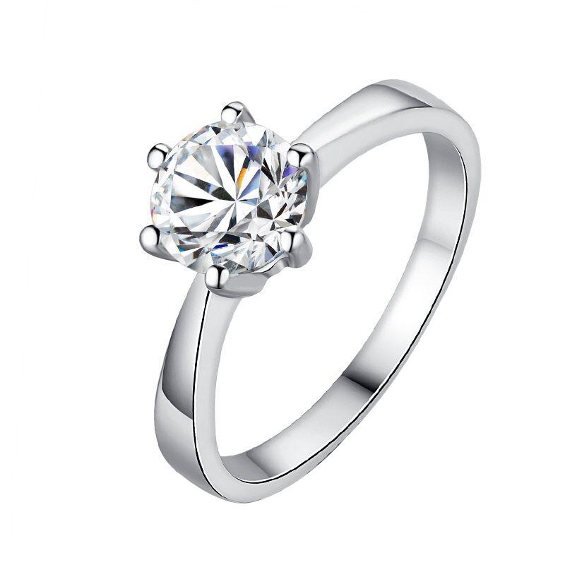 Изображение товара: Классическое кольцо из белого золота 9 к с 6 когтями, ювелирное изделие, обручальное, юбилейное кольцо, чистое, лабораторное, бриллиантовое кольцо для женщин