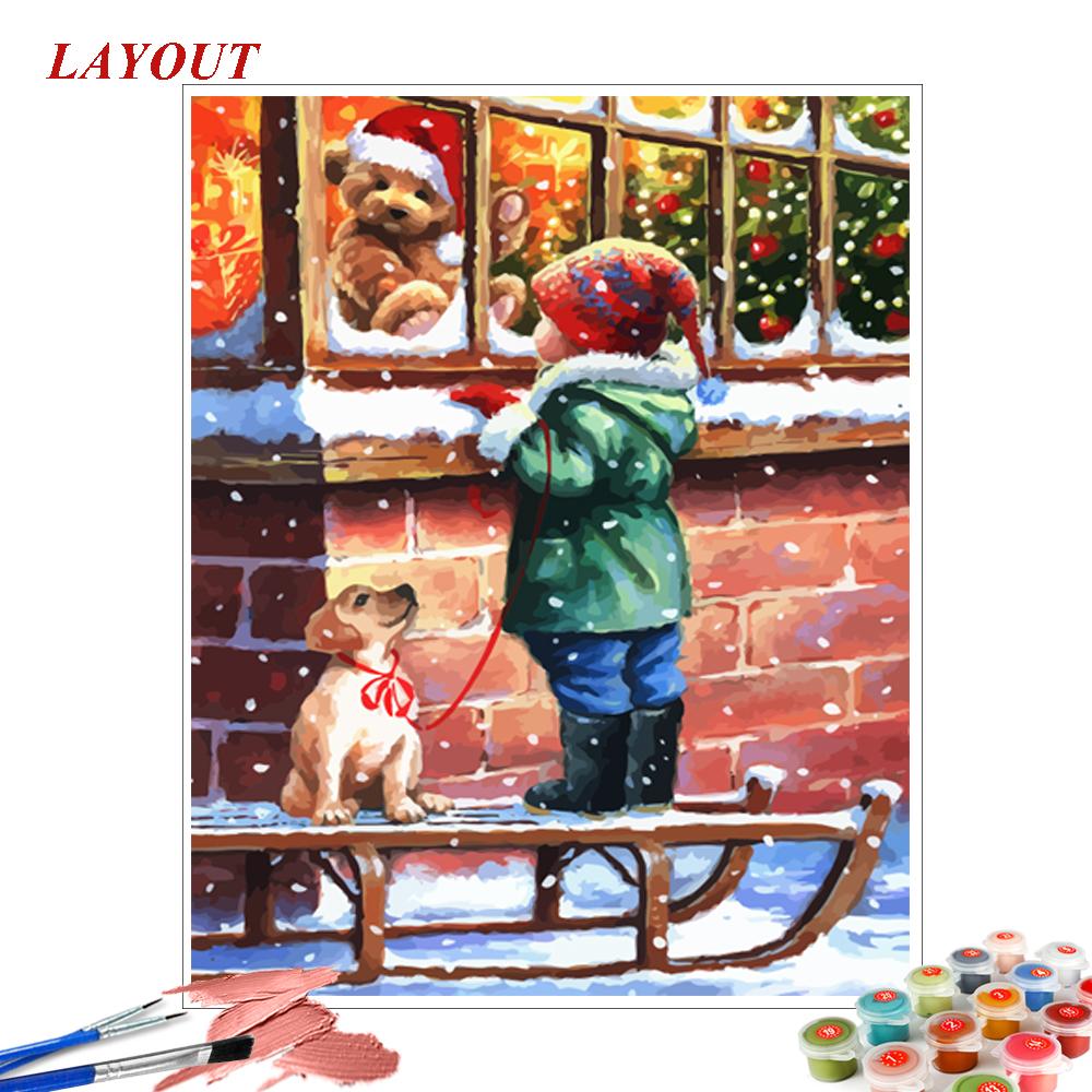 Изображение товара: HUACAN краска по номеру Рождественский рисунок на холсте DIY картинки краска по номеру детская ручная краска ed украшение для дома подарок