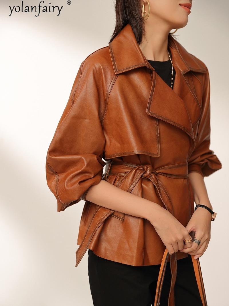 Изображение товара: Куртка женская из натуральной овечьей кожи, винтажная байкерская куртка в байкерском стиле, куртка из натуральной кожи, KJ5934, весна-осень 2020