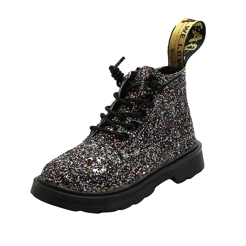 Изображение товара: Ботинки Martin для девочек, модные одноботинки в британском стиле с блестками, детские короткие ботинки, осень 2020, новые ботинки