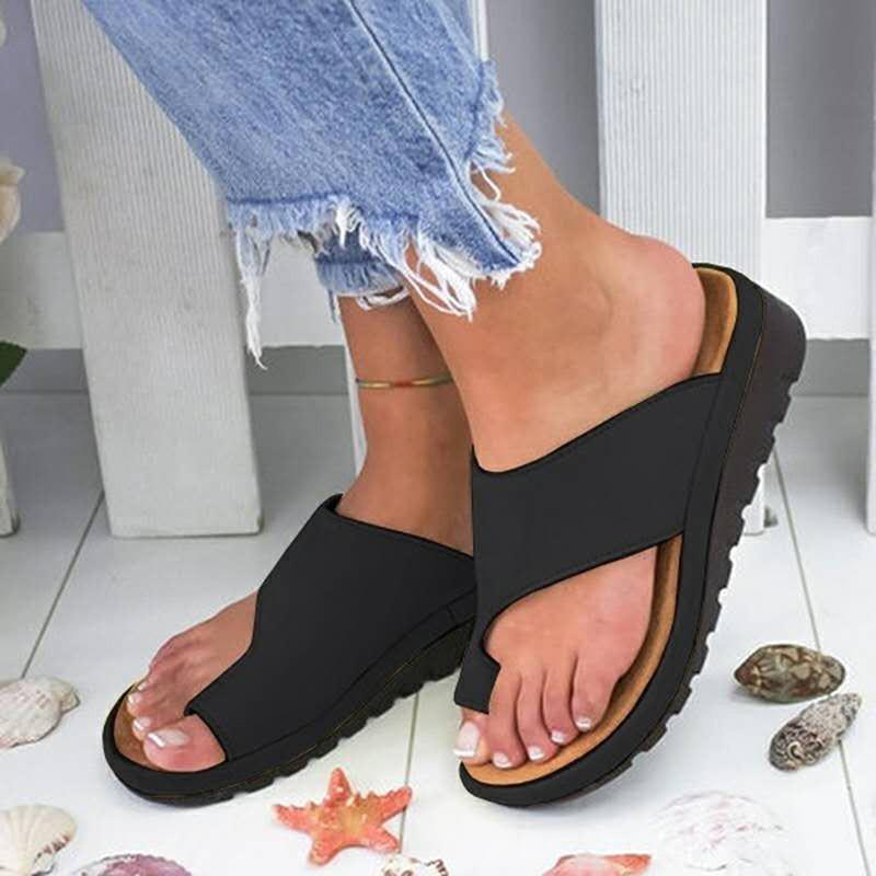 Изображение товара: PU Leather wedges Shoes Women sandalias Platform Flat Female Casual Big Toe Foot Correction Sandal Orthopedic Bunion Corrector