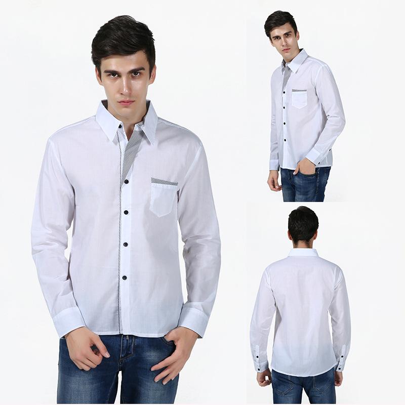 Изображение товара: Рубашка мужская контрастных цветов, однобортная классическая с длинным рукавом, большие размеры