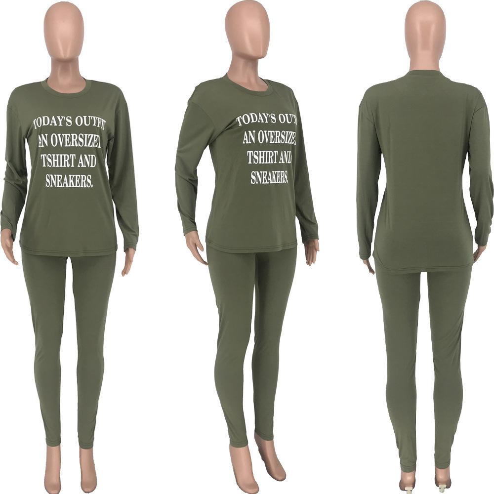Изображение товара: Модный классический женский комплект из двух предметов с буквенным принтом, свитшот, штаны для бега, костюм, спортивный костюм, подходящий комплект, повседневная одежда