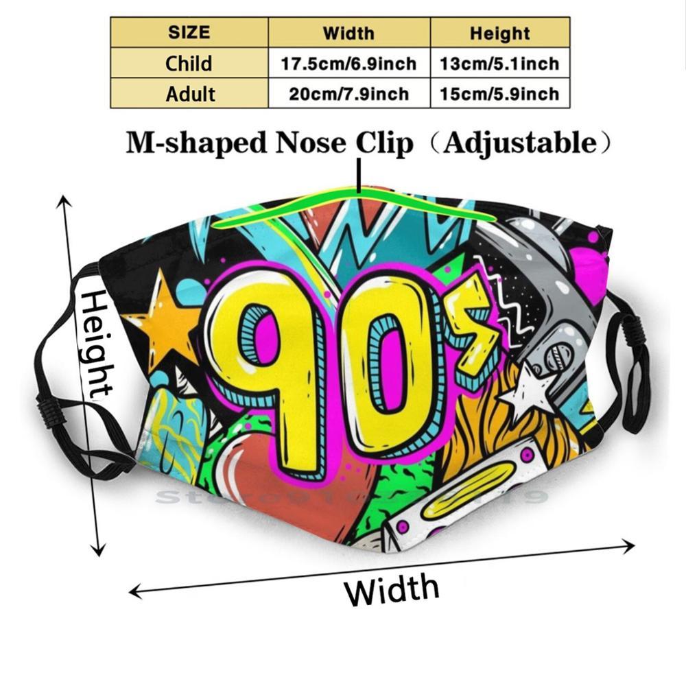 Изображение товара: Многоразовая маска для рта с фильтром Pm2.5 с надписью «I Love My 90'S», Детская Кассетная лента 90S 1990, картофель фри, ТВ, мороженое, Cd, Пальма
