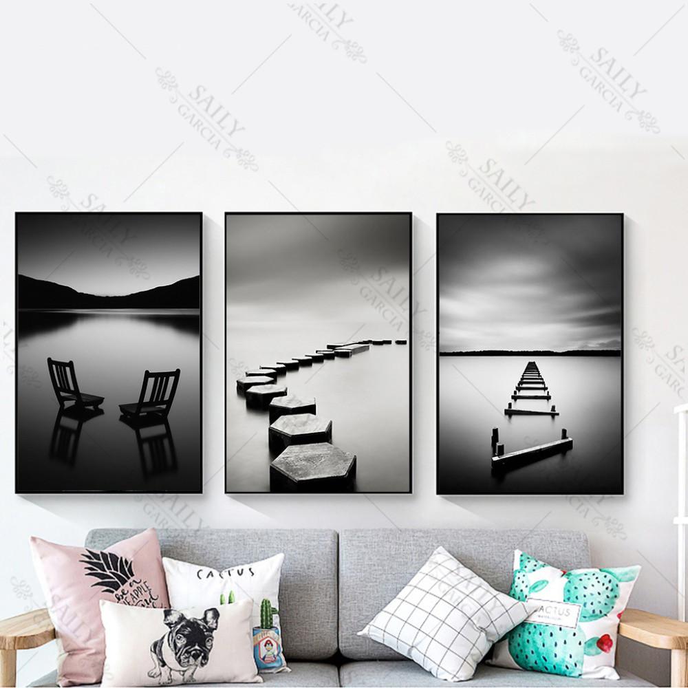 Изображение товара: Современные черно-белые пейзажные картины на холсте каменный деревянный мост настенные плакаты картины с художественной печатью для гостиной домашний декор