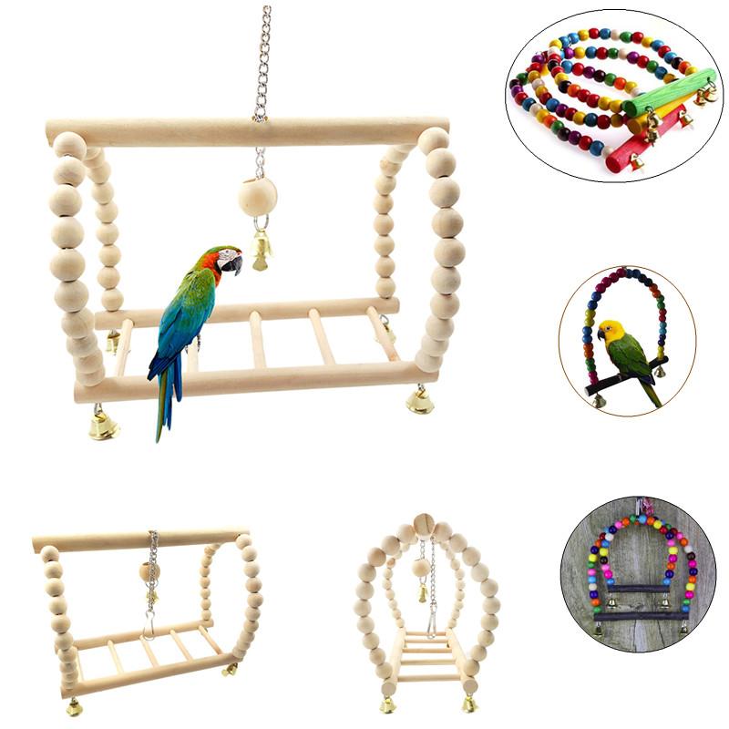 Изображение товара: Игрушки для попугаев, качели для упражнений на скалолазание, подвесная лестница, деревянный Радужный питомец, попугай, искусственная птица, игрушка с колокольчиками