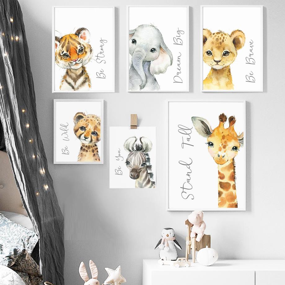 Изображение товара: Постеры и принты в скандинавском стиле с Львом, слоном, жирафом, зеброй, тигром, милые животные, настенная Картина на холсте, настенные картины, декор для детской комнаты