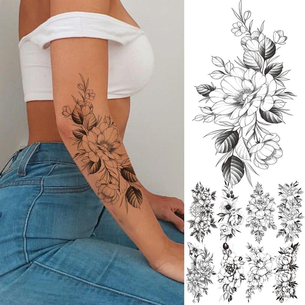 Изображение товара: Реалистичная Далия поддельные татуировки стикер для женщин леди девушка Мандала бабочка Роза Временные татуировки Мода рука моющиеся татуировки