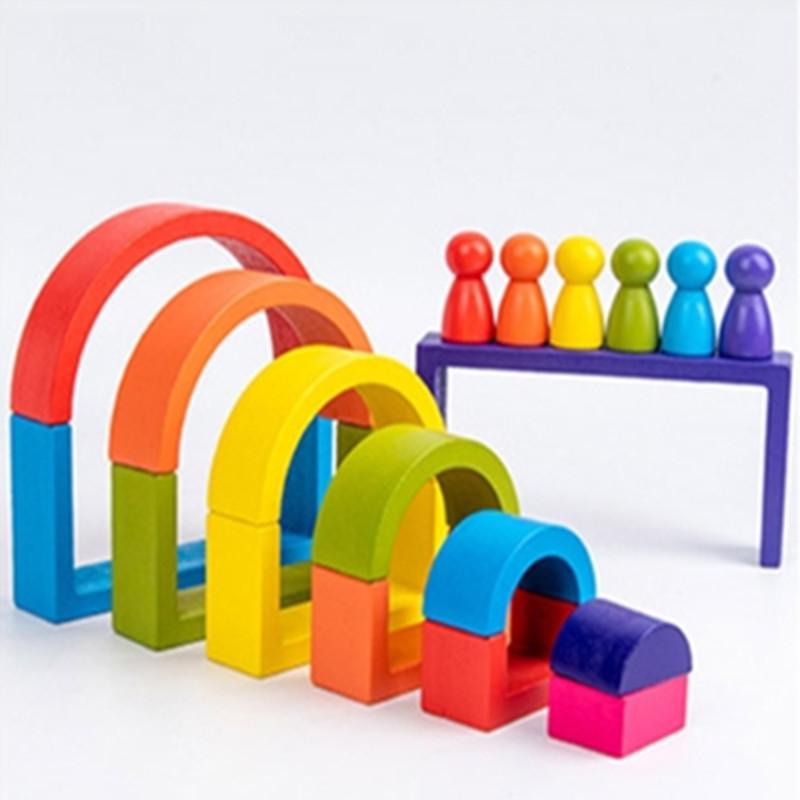 Изображение товара: OOTDTY детский деревянный Радужный домик, игровой конструктор для укладки, Детские креативные развивающие игрушки Монтессори, подарки