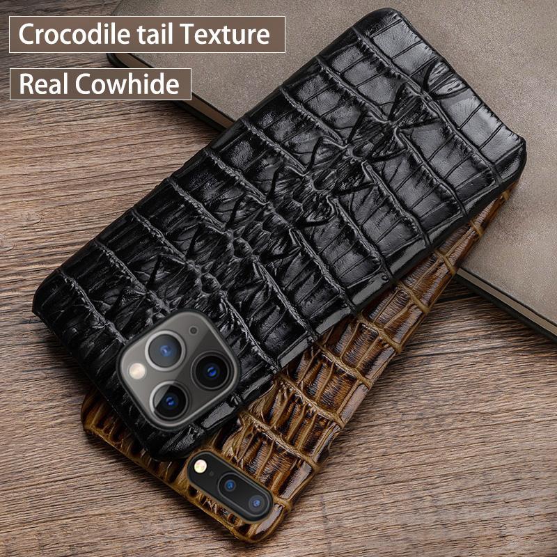 Изображение товара: Чехол для телефона из натуральной кожи для iPhone 13 12 Pro X Xr Xs Max se 2020, чехол для 7 8 Plus, текстурный чехол из воловьей кожи с крокодиловым хвостом