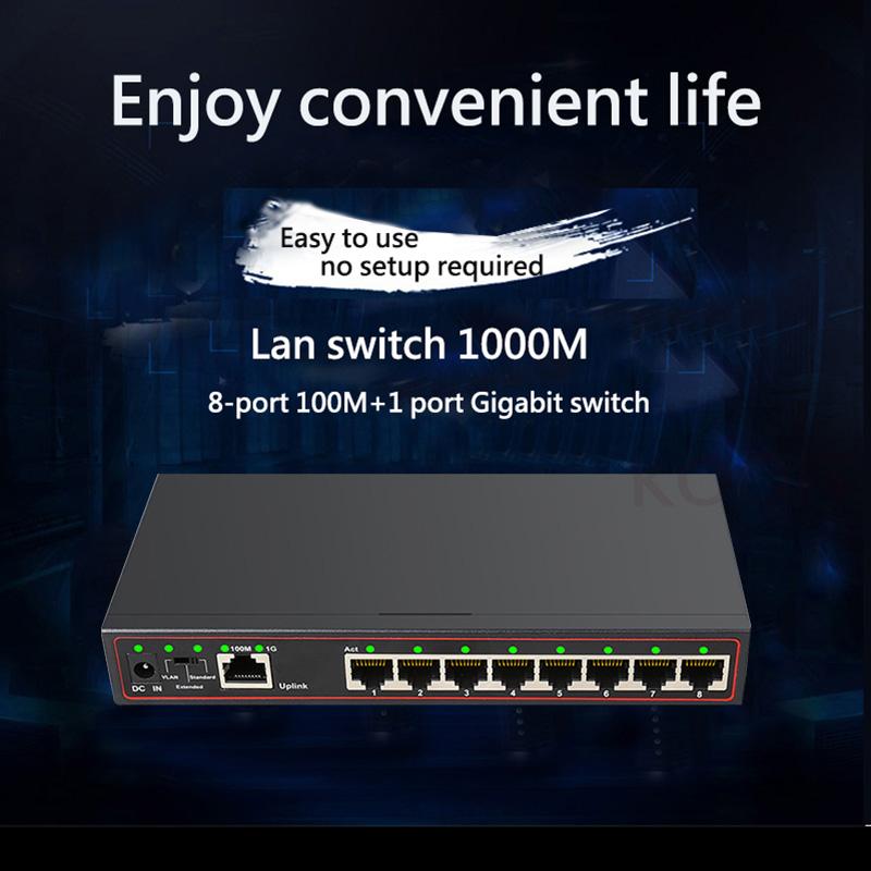 Изображение товара: 8-портовый гигабитный коммутатор 100/1000 Мбит/с, концентратор RJ45, 8 + 1 порт, 1G, Vlan, гигабитный ethernet, Lan Ethernet, быстрый, полудуплексный