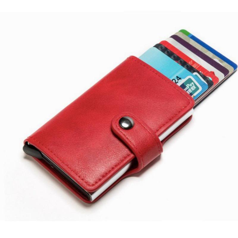 Изображение товара: Бумажник унисекс из искусственной кожи и металла, однотонный многофункциональный кошелек для кредитных карт с функцией RFID, чехол для хранения монет, ключей