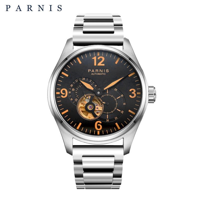 Изображение товара: Часы наручные Parnis Мужские механические, автоматические светящиеся серебристые с браслетом из нержавеющей стали, 44 мм, Miyota 821A Move