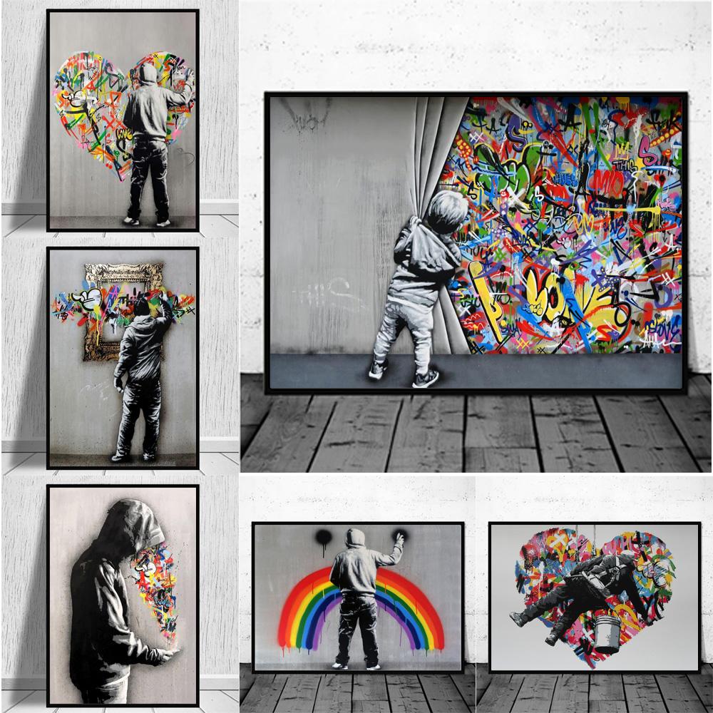 Изображение товара: Абстрактная Радуга «любящее сердце» фон с изображением уличного граффити художественные плакаты и принты настенные картины на холсте печатные картины для Гостиная