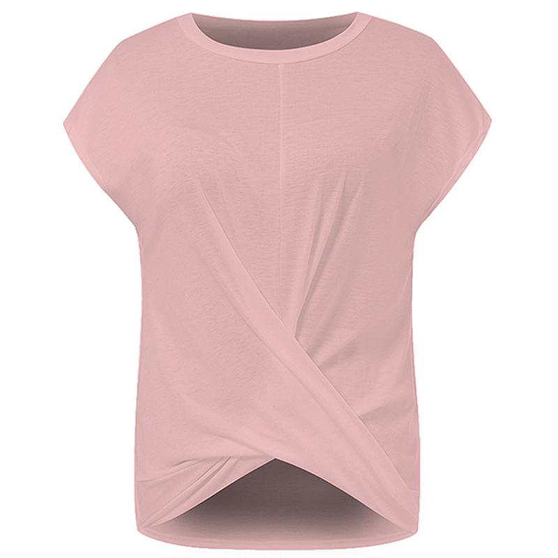 Изображение товара: Асимметричная женская футболка, верх, витая женская черная футболка с круглым вырезом, женские летние однотонные футболки с коротким рукавом, топы Для дам, 2020