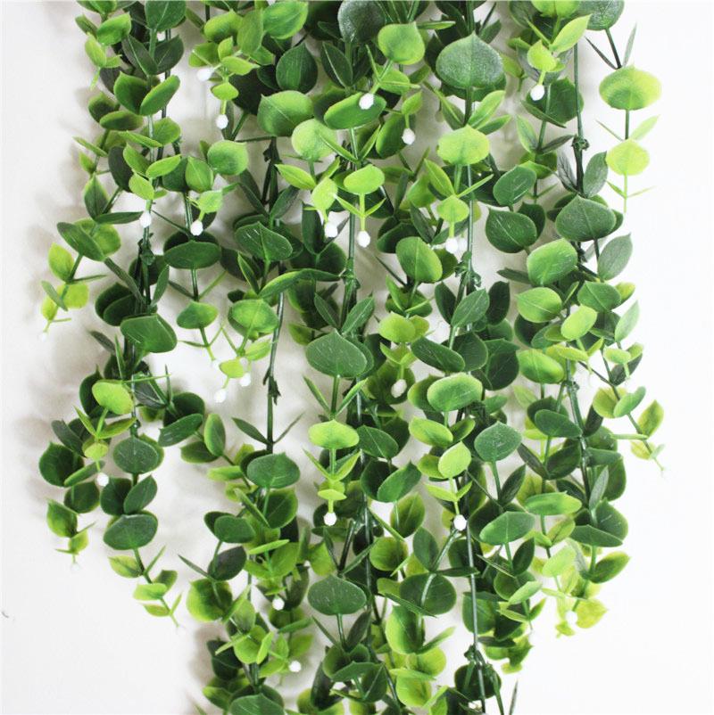 Изображение товара: Пластиковые растения, подвесной ротанговый искусственный виноград, зеленое дерево, искусственные листья эвкалипта, плющ, 90 см, 5 вилок