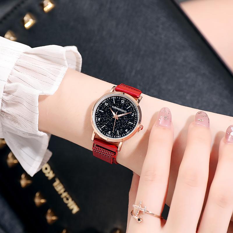 Изображение товара: Топ женские часы женские розовые золотые сетчатые магнитные звездное небо Кварцевые часы Женские светящиеся повседневные нарядные Часы Relogio Feminino горячая распродажа