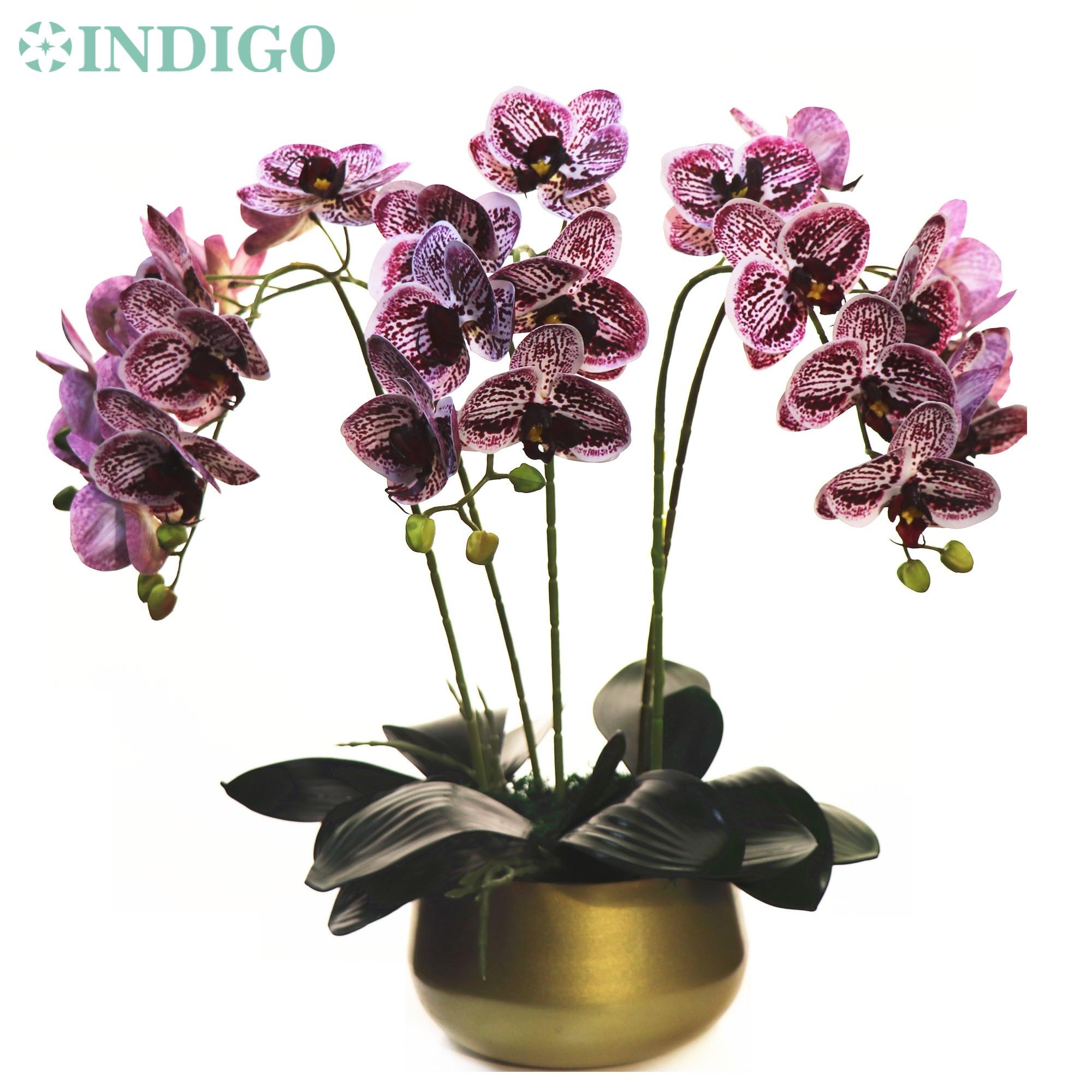 Изображение товара: Орхидея из желтого мотыля «сделай сам» (5 шт. орхидеи + 3 шт. листьев + горшок), декоративное украшение фаленопсис, центральное украшение стола для мероприятий-индиго