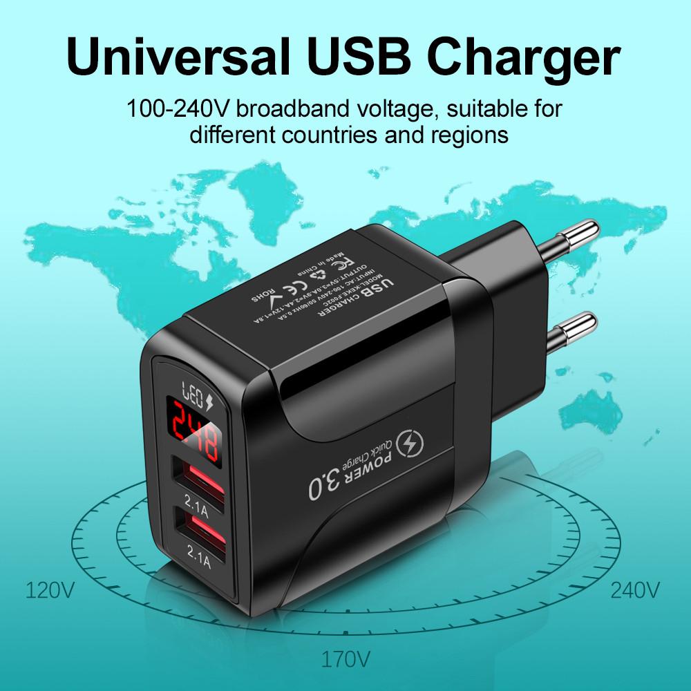 Изображение товара: Двойное зарядное устройство USB Quick Charge 3.0A портативный адаптер для быстрой зарядки телефона для iphone 11 Xiaomi EU/US/UK розетка стандартное зарядное устройство