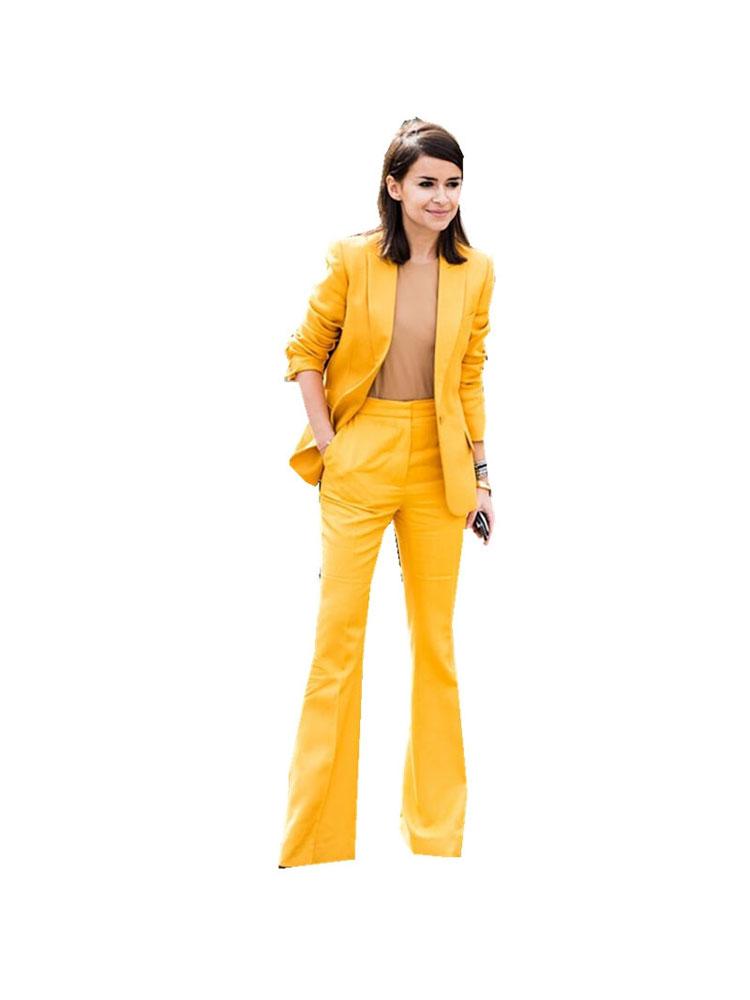 Изображение товара: Женский брючный костюм, желтый деловой костюм из 2 предметов (пиджак + жилет), на заказ