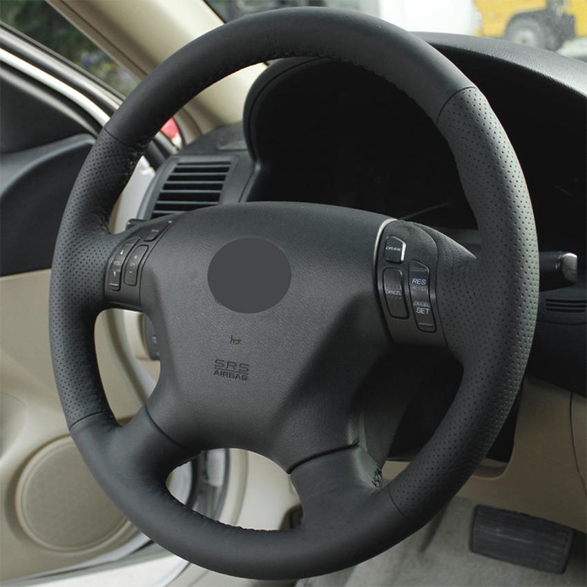 Изображение товара: Сшитая вручную черная натуральная кожа, противоскользящая чехол рулевого колеса автомобиля для Honda Accord 7 2003-2007 Odyssey 2005-2010