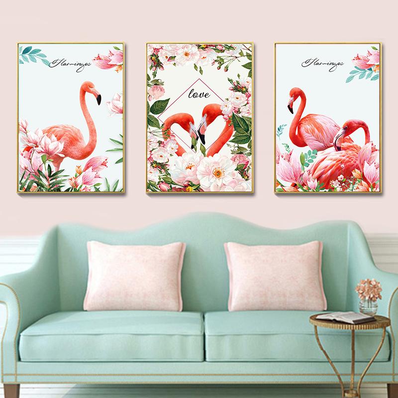 Изображение товара: Постеры в скандинавском стиле с изображением розовых романтических фламинго и цветов, настенная живопись, современные картины с животными для гостиной, домашний декор