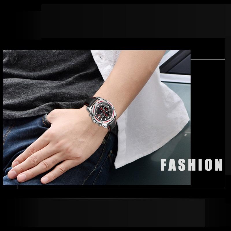 Изображение товара: Часы наручные MEGIR Мужские кварцевые с кожаным ремешком, брендовые Роскошные деловые, с хронографом в стиле милитари