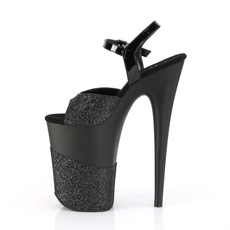 Изображение товара: Женские босоножки для танцев на пилоне LAIJIANJINXIA, черные босоножки на платформе 9 дюймов, с блестками, на высоком каблуке 23 см, сексуальная обувь для танцев