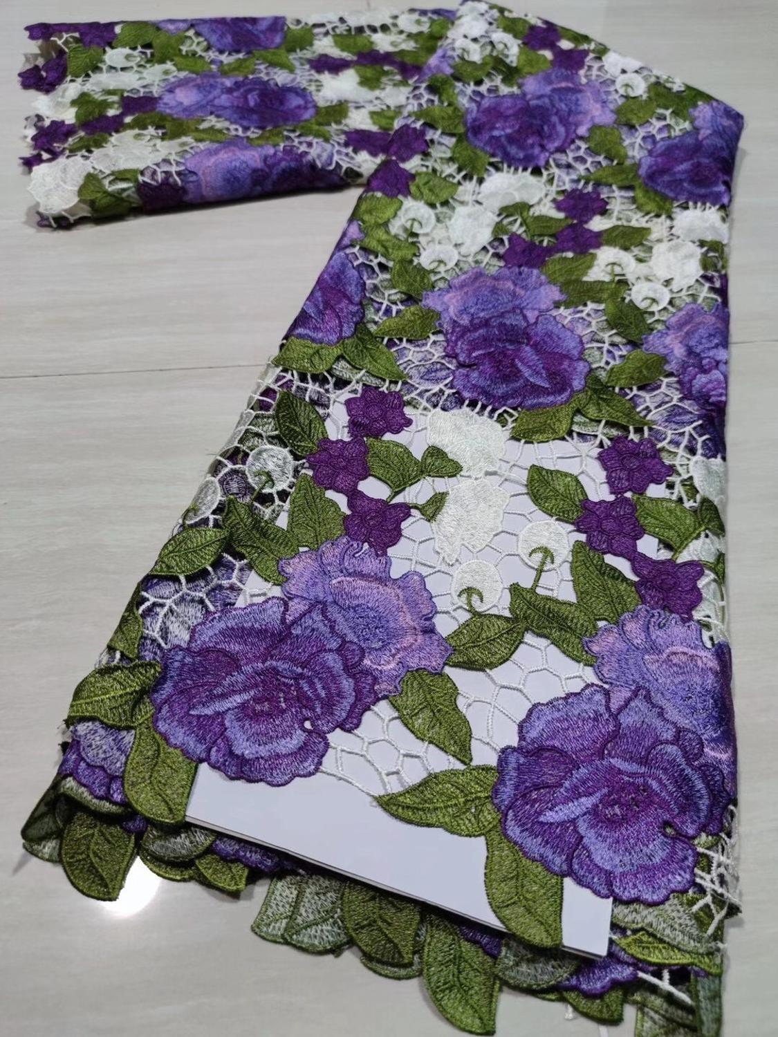 Изображение товара: Кружевная ткань, с крупными цветами, в африканском стиле, с вышивкой, для свадьбы