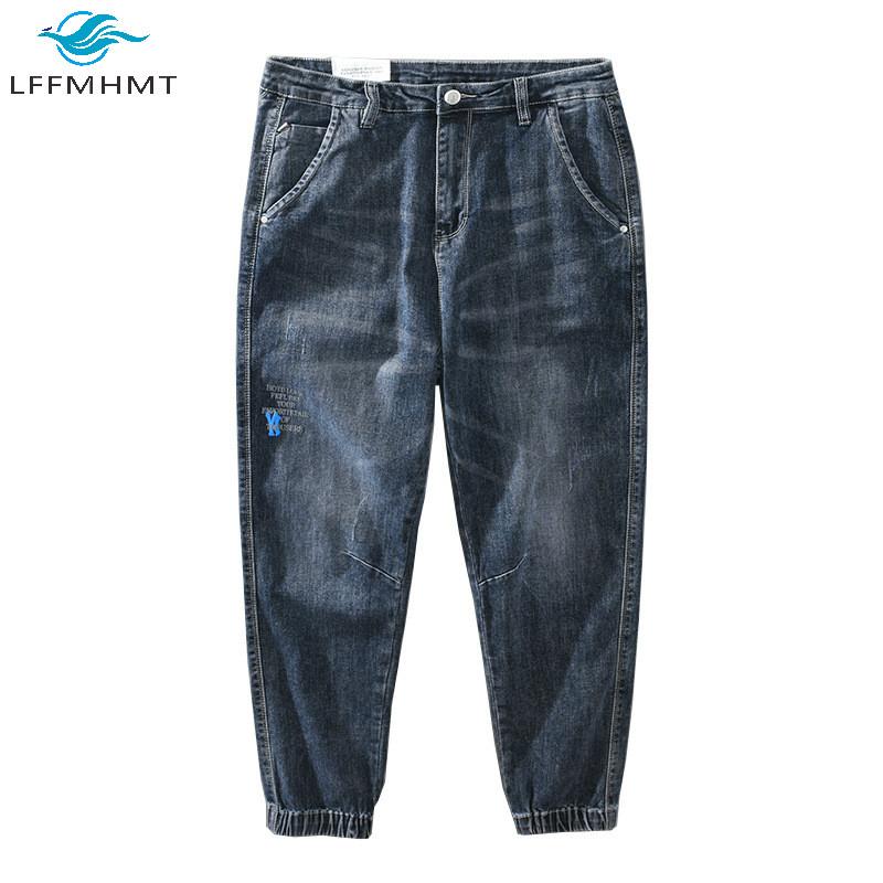 Изображение товара: Джинсовые брюки мужские с буквенным принтом, модная уличная одежда свободного покроя, винтажный Модный комбинезон из денима, повседневные штаны, на осень