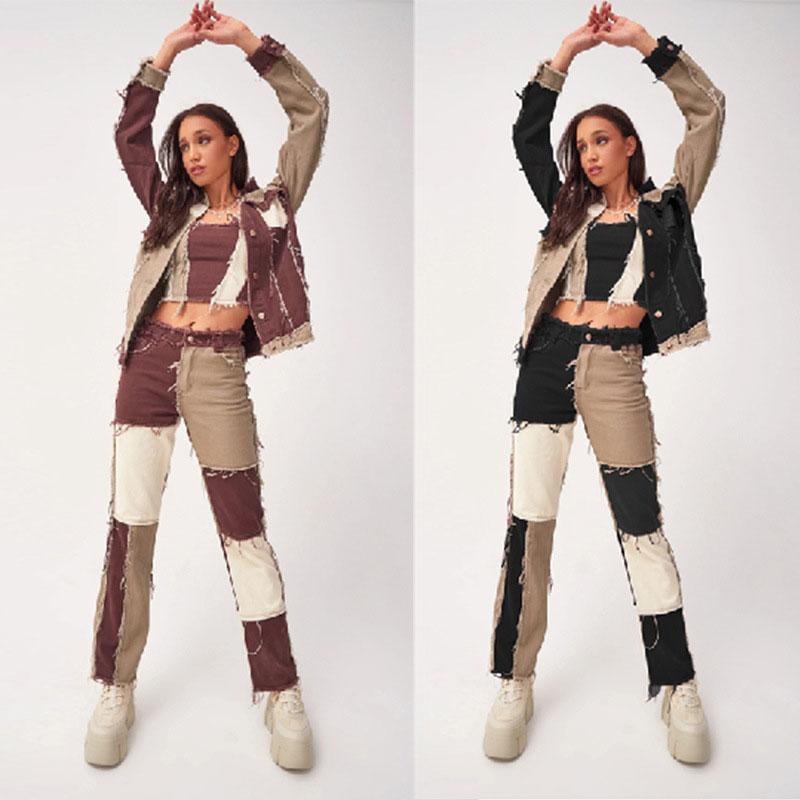 Изображение товара: Женская джинсовая куртка в стиле пэчворк, осенняя модная одежда, джинсовые пальто, женские короткие теплые куртки большого размера, новая коллекция 2021