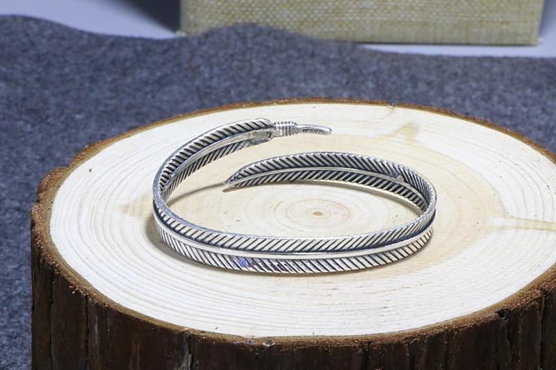 Изображение товара: Серебряные украшения, браслет с перьями, незамкнутый браслет, индивидуальный серебряный браслет