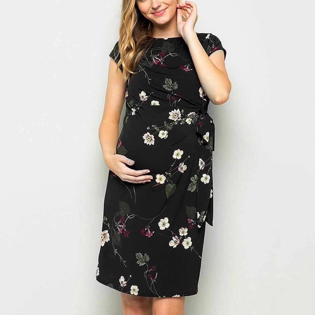 Изображение товара: Платье для беременных с короткими рукавами платье для беременных с цветочным принтом платье для кормящих матерей платье для грудного вскармливания с высокой талией для фотосессии