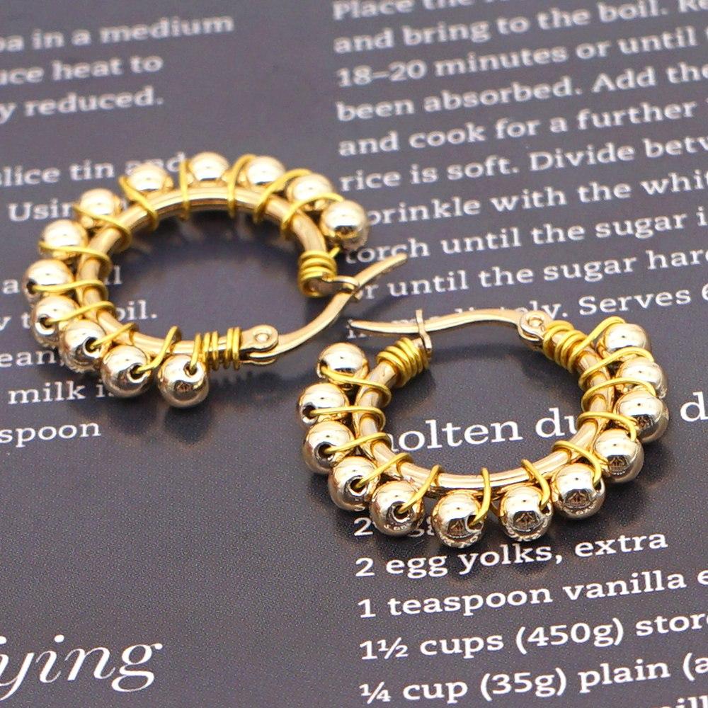 Изображение товара: Go2boho, модное женское кольцо с золотыми бусинами, серьги из нержавеющей стали, ювелирные изделия ручной работы, оптовая продажа